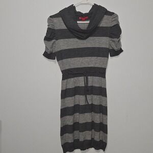 S#15 Liv Women's Striped Cowl Neck Sweater Dress Short Sleeve Tie Waist Midi M
